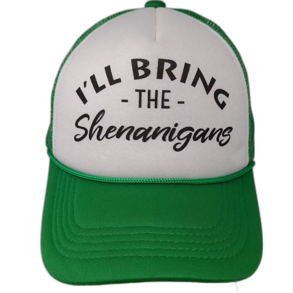 Funky Junque Trucker Hat Green White OS I'll Bring The Shenanigans Foam Rope